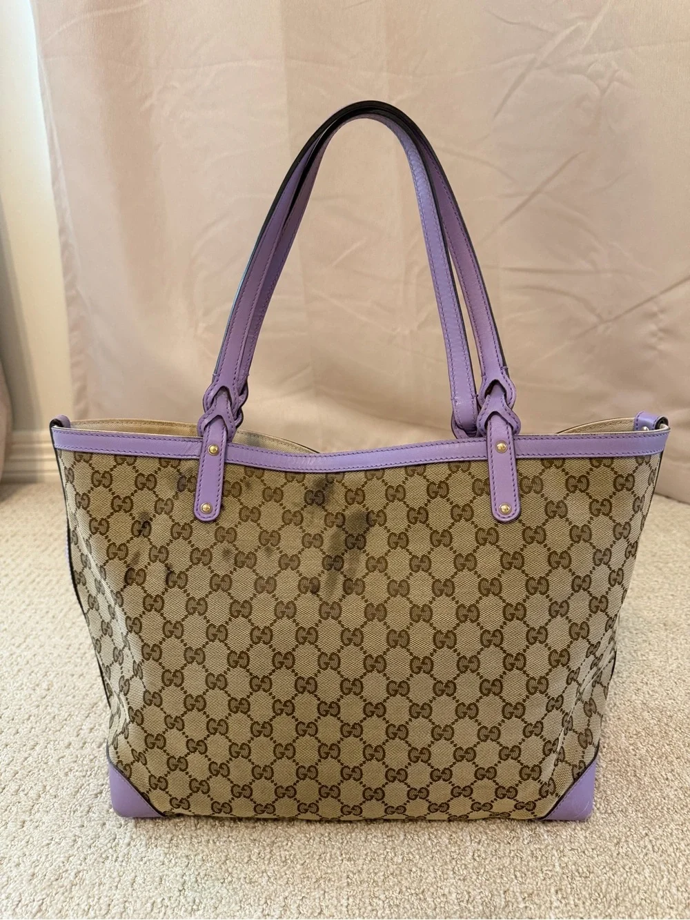 Gucci GG Tote with Lavender Leather Trim